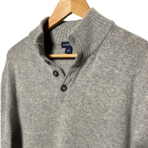 Lands End Wool Cashmere Blend Collared Sweater Heather Gray Size L (42-44) EUC